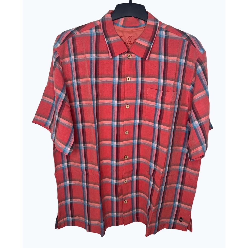 Tommy Bahama Men's Red Plaid Short-Sleeve Button-Up Shirt XL